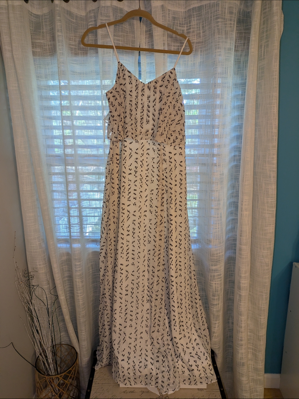 Halston Heritage White Maxi Dress with Black Square Print